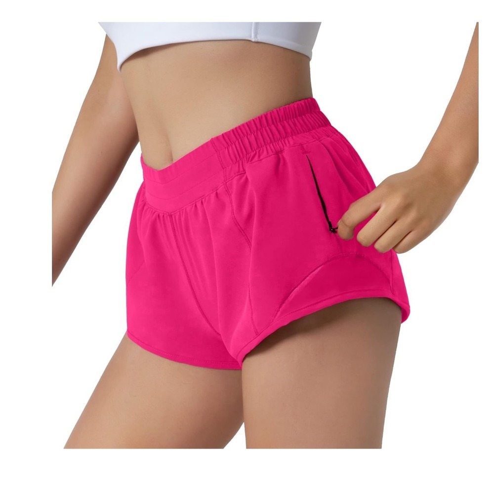 Aurefir Athletic Shorts Womens Size S Hot Pink Modern Lined Zipper Pocket Run